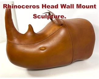 Lot 640 Large Leather Rhinoceros Head Wall Mount Sculpture. 