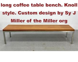 Lot 650 Chrome and Wood long coffee table bench. Knoll style. Custom design by Sy J Miller of the Miller org