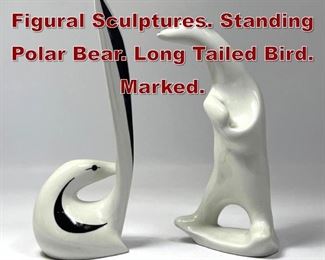 Lot 663 2pc Polish Porcelain Figural Sculptures. Standing Polar Bear. Long Tailed Bird. Marked. 