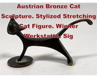 Lot 676 KARL HAGENAUER Austrian Bronze Cat Sculpture. Stylized Stretching Cat Figure. Wiener Werkstatte. Sig