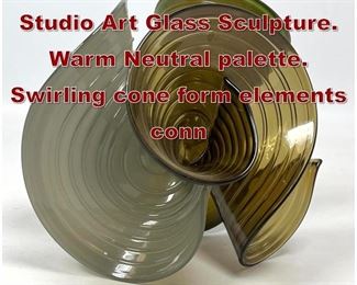 Lot 677 APRIL WAGNER 2016 Studio Art Glass Sculpture. Warm Neutral palette. Swirling cone form elements conn