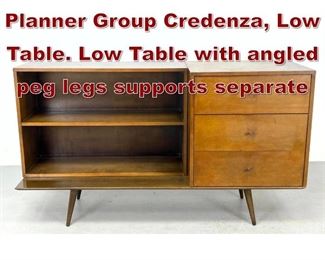 Lot 683 2pc PAUL McCOBB Planner Group Credenza, Low Table. Low Table with angled peg legs supports separate 