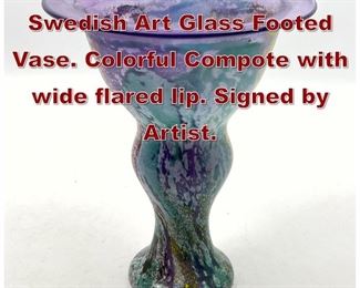 Lot 689 KOSTA BODA Swedish Art Glass Footed Vase. Colorful Compote with wide flared lip. Signed by Artist. 