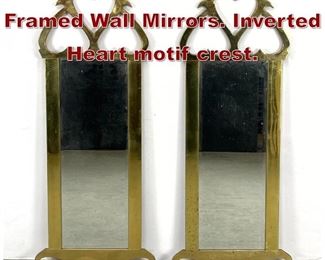 Lot 702 Pr Modernist Brass Framed Wall Mirrors. Inverted Heart motif crest. 