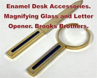 Lot 713 Italian Brass and Enamel Desk Accessories. Magnifying Glass and Letter Opener. Brooks Brothers.
