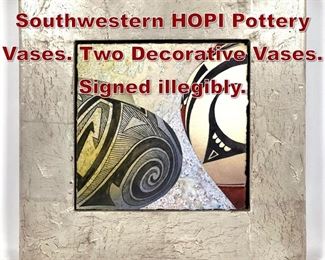 Lot 739 Framed Painting of Southwestern HOPI Pottery Vases. Two Decorative Vases. Signed illegibly. 