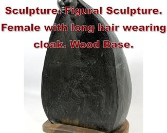 Lot 745 Large Heavy Bronze Sculpture. Figural Sculpture. Female with long hair wearing cloak. Wood Base. 