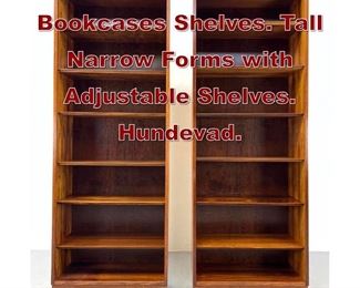 Lot 767 Pr Tall Rosewood Bookcases Shelves. Tall Narrow Forms with Adjustable Shelves. Hundevad. 