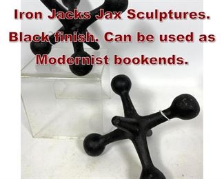 Lot 793 Pr Industrial Cast Iron Jacks Jax Sculptures. Black finish. Can be used as Modernist bookends. 