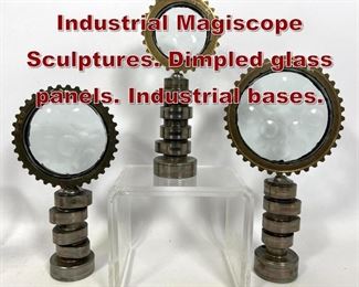 Lot 795 Set 3 Miniature Industrial Magiscope Sculptures. Dimpled glass panels. Industrial bases. 