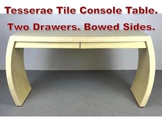 Lot 875 Modernist Lacquered Tesserae Tile Console Table. Two Drawers. Bowed Sides. 