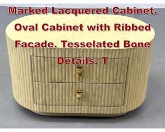 Lot 877 ENRIQUE GARCEL Marked Lacquered Cabinet. Oval Cabinet with Ribbed Facade. Tesselated Bone Details. T