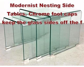 Lot 889 Set 3 Waterfall Glass Modernist Nesting Side Tables. Chrome foot caps keep the glass sides off the f