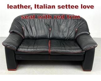 Lot 894 Post modern black, leather, Italian settee love seat with red trim