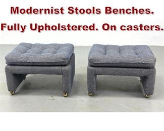 Lot 898 Pr Tufted Pillow Top Modernist Stools Benches. Fully Upholstered. On casters. 