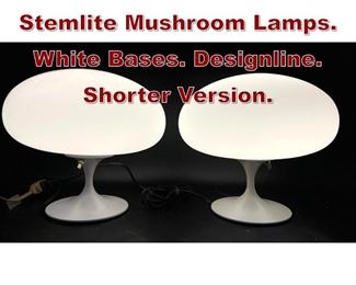 Lot 910 Pr Contemporary Stemlite Mushroom Lamps. White Bases. Designline. Shorter Version.