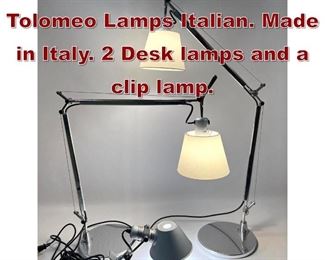 Lot 914 3pc Artemide Tolomeo Lamps Italian. Made in Italy. 2 Desk lamps and a clip lamp.