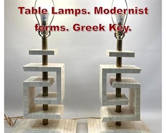 Lot 936 Pr Tessellated Bone Table Lamps. Modernist forms. Greek Key. 