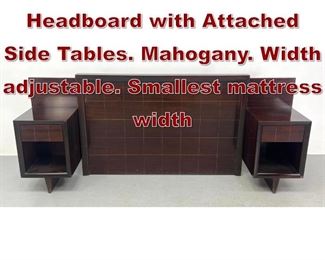 Lot 943 50s Modern Headboard with Attached Side Tables. Mahogany. Width adjustable. Smallest mattress width 
