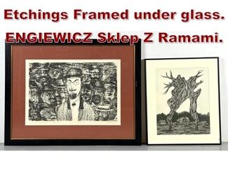Lot 945 2pcs Modernist Etchings Framed under glass. ENGIEWICZ Sklep Z Ramami. 