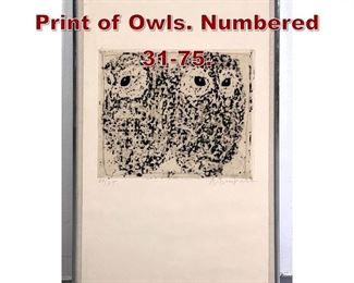 Lot 949 Artist Signed Etching Print of Owls. Numbered 3175. 