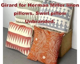 Lot 955 Set of 3 Alexander Girard for Herman Miller linen pillows. Swirl pillow Unbranded. 