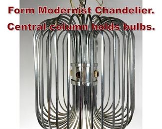 Lot 965 Chromed Metal Cage Form Modernist Chandelier. Central column holds bulbs. 