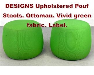 Lot 985 Pr BERNHARDT DESIGNS Upholstered Pouf Stools. Ottoman. Vivid green fabric. Label. 