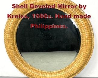 Lot 988 Large Round Coconut Shell Beveled Mirror by Kreiss, 1980s. Hand made Philippines. 