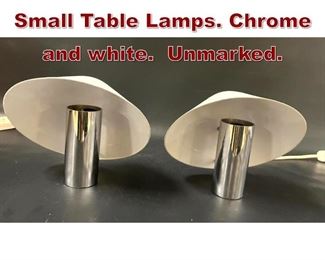 Lot 994 Pair Saucer Shade Small Table Lamps. Chrome and white. Unmarked. 