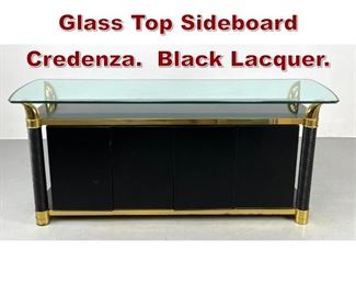Lot 999 Mastercraft Style Glass Top Sideboard Credenza. Black Lacquer. 