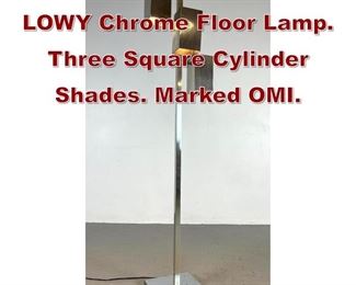 Lot 1026 OMI by KOCH and LOWY Chrome Floor Lamp. Three Square Cylinder Shades. Marked OMI. 
