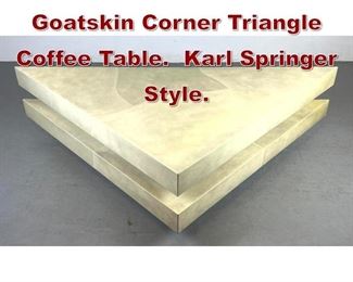 Lot 1035 Decorator Faux Goatskin Corner Triangle Coffee Table. Karl Springer Style. 