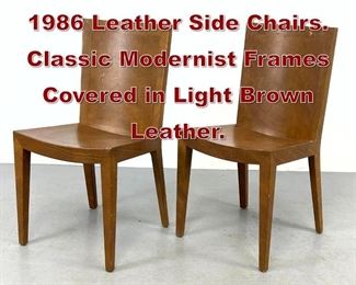 Lot 1045 Pr KARL SPRINGER 1986 Leather Side Chairs. Classic Modernist Frames Covered in Light Brown Leather. 