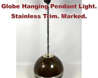 Lot 1048 ZOLLY Smoked Globe Hanging Pendant Light. Stainless Trim. Marked. 