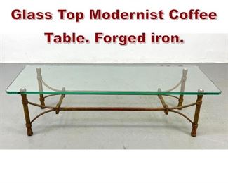 Lot 1062 Heavy Gilt Iron Glass Top Modernist Coffee Table. Forged iron. 