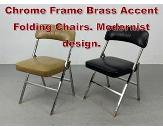 Lot 1064 2pc Karl Springer Chrome Frame Brass Accent Folding Chairs. Modernist design. 