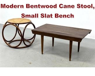 Lot 1068 2pcs Mid Century Modern Bentwood Cane Stool, Small Slat Bench