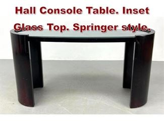 Lot 1074 Lacquered Frame Hall Console Table. Inset Glass Top. Springer style. 
