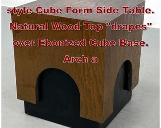 Lot 1079 Harvey Probber style Cube Form Side Table. Natural Wood Top drapes over Ebonized Cube Base. Arch a