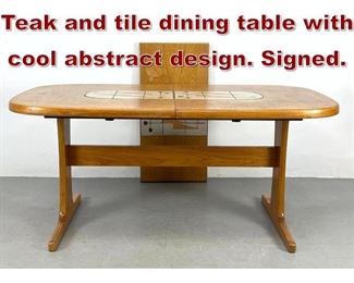 Lot 1121 Mid Century Modern Teak and tile dining table with cool abstract design. Signed. 
