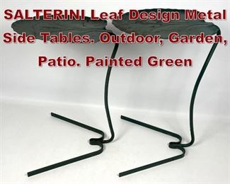 Lot 1143 2pc Nesting Painted SALTERINI Leaf Design Metal Side Tables. Outdoor, Garden, Patio. Painted Green