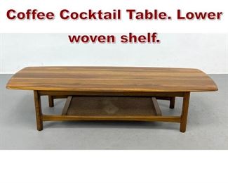 Lot 1147 Modernist Wood Coffee Cocktail Table. Lower woven shelf. 