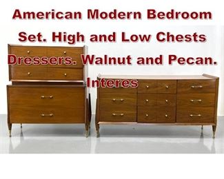 Lot 1151 2pc KENT COFFEY American Modern Bedroom Set. High and Low Chests Dressers. Walnut and Pecan. Interes