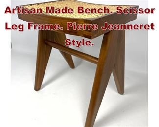 Lot 1161 Caned Seat Walnut Artisan Made Bench. Scissor Leg Frame. Pierre Jeanneret Style. 