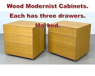 Lot 1162 Pr TREKU Blond Wood Modernist Cabinets. Each has three drawers. Marked. 