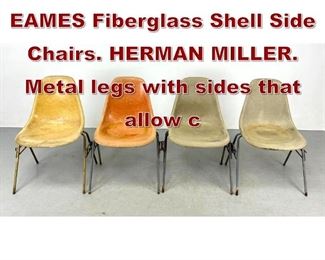 Lot 1179 Set 4 Stacking EAMES Fiberglass Shell Side Chairs. HERMAN MILLER. Metal legs with sides that allow c