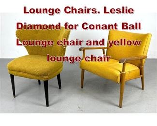Lot 1180 2pcs Modernist Lounge Chairs. Leslie Diamond for Conant Ball Lounge chair and yellow lounge chair