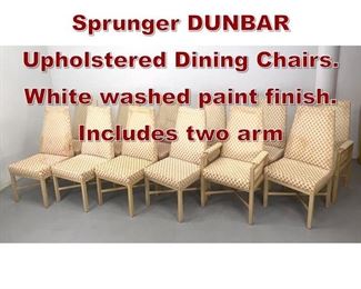 Lot 1182 Set 12 Roger Sprunger DUNBAR Upholstered Dining Chairs. White washed paint finish. Includes two arm 