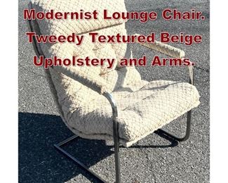 Lot 1185 Chrome Tube Frame Modernist Lounge Chair. Tweedy Textured Beige Upholstery and Arms. 